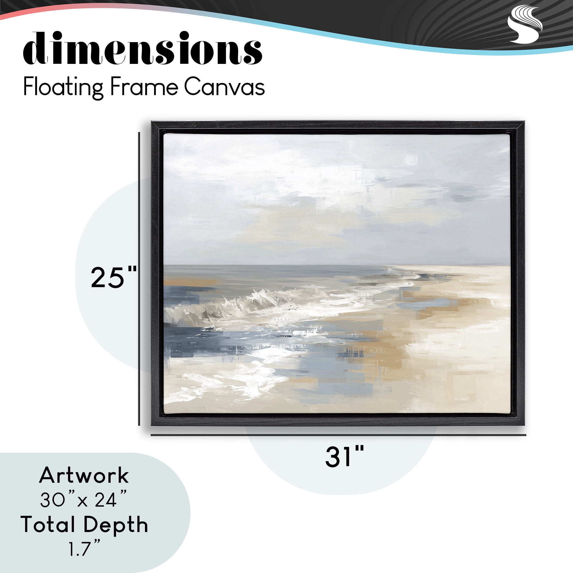 Stupell Industries Tranquil Beach in Neutrals Black Framed Floater Canvas Wall Art, design by Kim Curinga