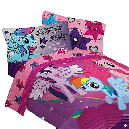 4pc My Little Pony Twin Bedding Set Rainbow Mania Stars Comforter