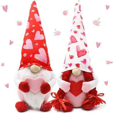 2PCS Valentine's Day Gnomes Plush Decorations, Handmade Gnome Plush Doll, Home Table Elf Gnomes Ornaments, Faceless Doll Ornaments Valentines Day Decorations for Home Valentine Ornaments