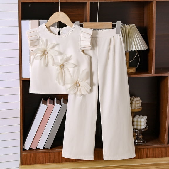 Sentuca Kids Clothes Girls Outfit Sets Shirts and Lace Skirt 2PC School Uniform Size 5 Years
