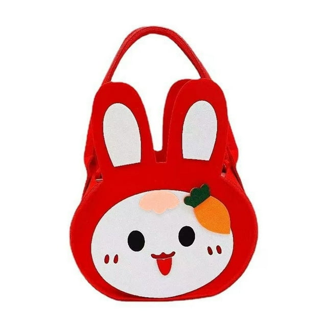 yulier Easter Bunny Basket Tote Bag for Kids, Cute Animal Rabbit Bucket Tote for Easter Egg Hunts Basket Stuffers Decorations Candy Gifts Storage, Red