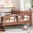 thumbnail image 3 of Eyisean Queen Size Wooden Floor Bed, Space-Saving Low Profile Daybed with Storage Bookcases, Durable Safety Montessori Platform Bed with Cute Stairs & Guardrails for Bedroom, No Box Spring Needed, 3 of 20