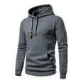 thumbnail image 2 of Momasggi Men’s Hoodies Long Sleeve Pullover Tops Waffle Hoodie Casual Drawstring Hooded Sweatshirt Solid Color Outdoor Hoodies with Pockets Dark Gray S, 2 of 9