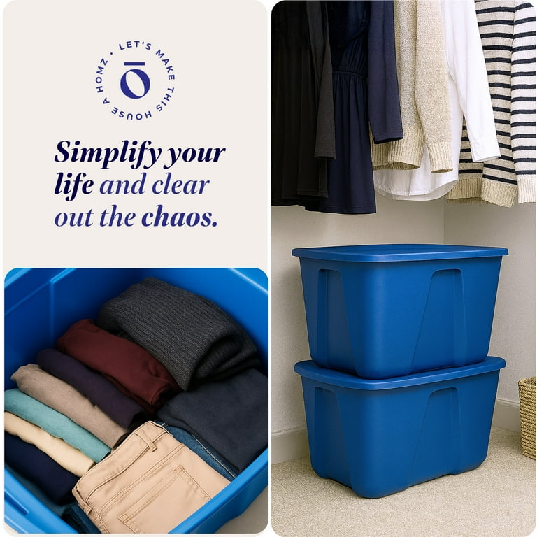 Homz Heavy-Duty 32-Gallon Large Storage Bins, Blue, 4 Pack