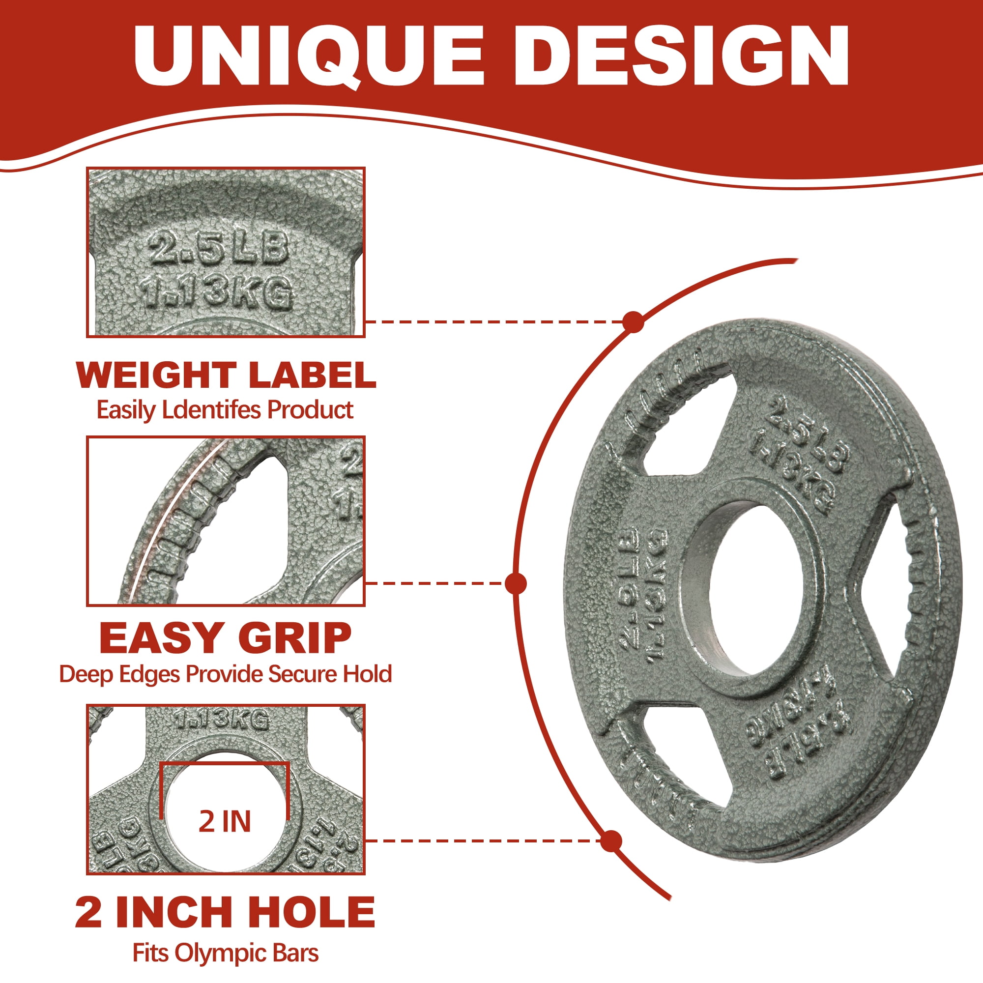Signature Fitness 2-Inch Cast Iron Weight Plates – Olympic Barbell Plates for Strength and Resistance Training, Multiple Sizes Available