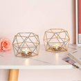thumbnail image 4 of Tea Light Candle Holders - 2 Piece Gold Post Candelabra Geometric Tea Light Candle Holder Dining Tab, 4 of 5