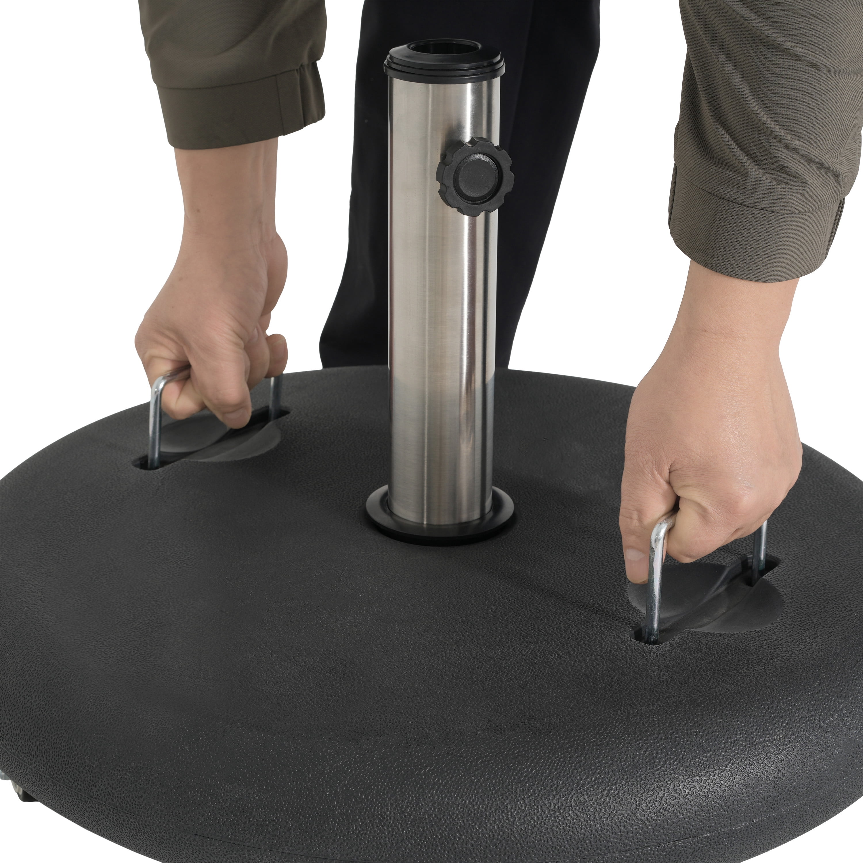 Atticus 90lbs Round Umbrella Base with Wheels, Black