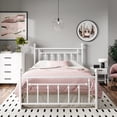 thumbnail image 2 of Einfach Full Size Metal Platform Bed Frame with Victorian Style Headboard & Footboard, Under-Bed Storage, White, 2 of 8
