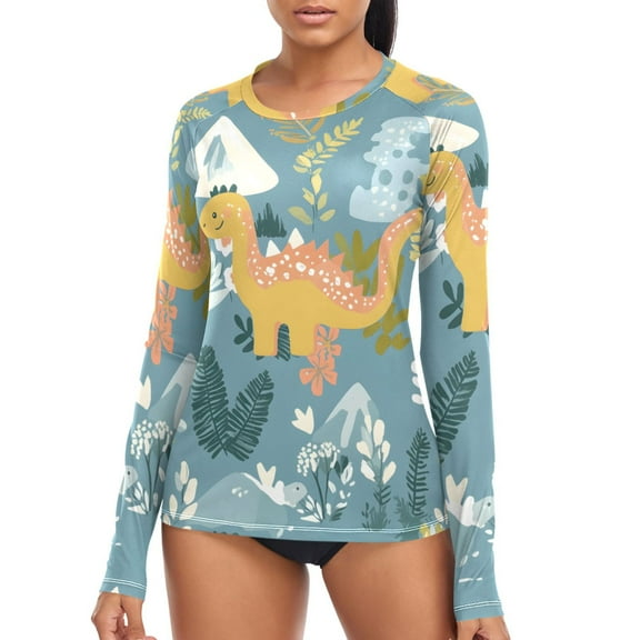 joogoo Womens UPF 50  Rash Guard Cartoon Dinosaurs Long Sleeve UV Protection Sun Shirts Tops S