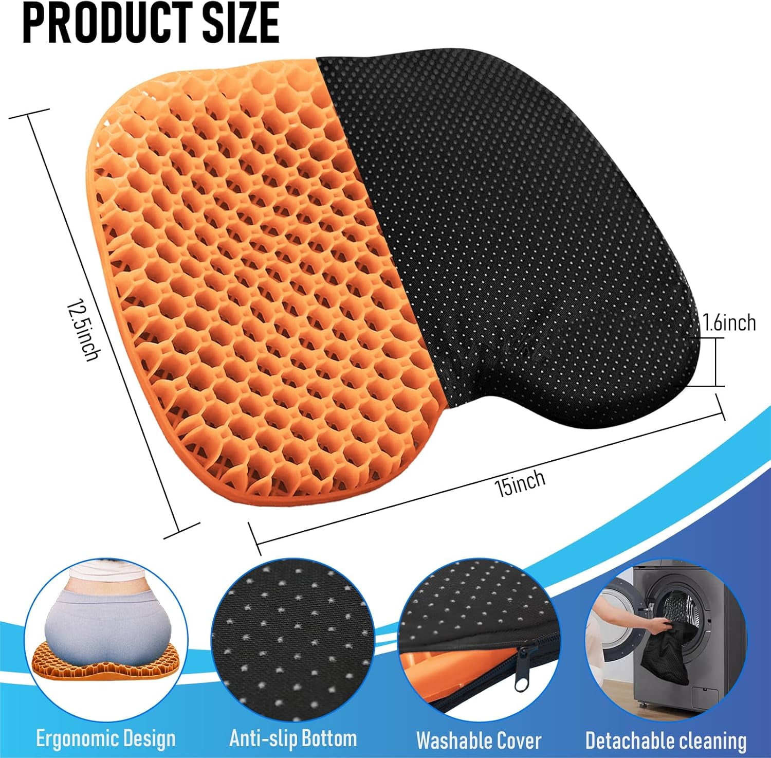Kayak Seat Cushion, Thicken Anti Slip Waterproof Gel Kayak Seat, Portable Canoe Rowing Rubber Dinghy Pad for Stadium Sit in Kayak Inflatable Fishing Kayak Canoe Kayak Accessories
