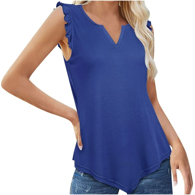 Summer Savings Clearance RKSTN Summer Women's Tank Tops V-Neck Solid Color Tunic Tops Sleeveless Casual Blouse