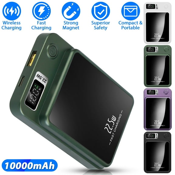 Moclever Portable Charger 2 in 1 Magnetic Wireless Power Bank 10000mAh PD20W Fast Charger MagSafe Wireless Battery for IOS Phones IOS Phone 14 Series and More, Green