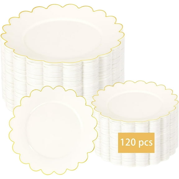 60 Pcs Pink Plastic Plates with Gold Disposable Plates Includes: 30 Dinner 10.25" and 30 Dessert Plate 7.5" Gold Plastic Baby Shower Plate Set