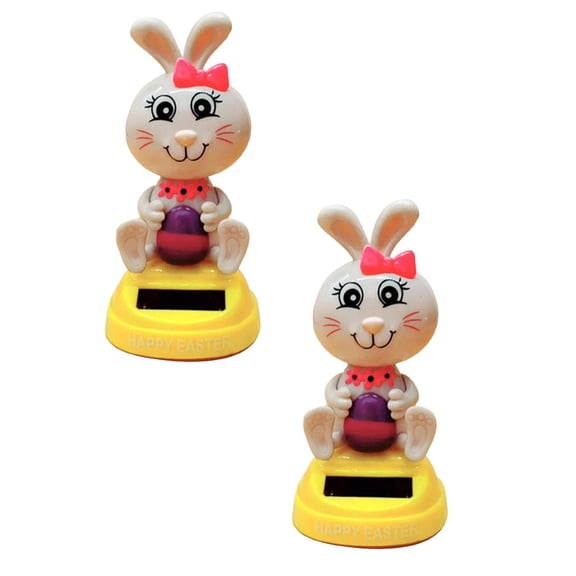 2Pack Solar Dancing Bunny Solar Bobblehead Car Toy Easter Rabbit Dancing Figurine Interactive & Cute Solar Powered Bunny Swing Doll For Car Home Garage Kits 4.3"X1.2"