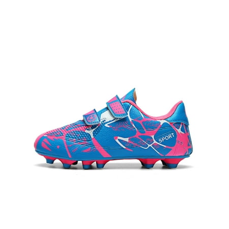 

Daeful Unisex Outdoor Breathable Football Shoes Comfort Magic Tape Soccer Cleats Sports Flexible Low Top Running Shoes Long Nails Pink 5Y/5.5Y
