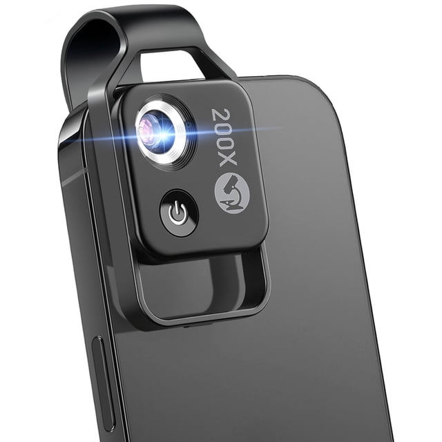Microscopio de Teléfono, Mini Microscopio de Teléfono de Bolsillo con Lente CPL, Microscopios Portátil de Zoom 200X con Luz LED, Macro de Celular con Clip Universal Ap
