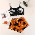thumbnail image 2 of Women Sleeveless Halloween Print Pajama Spaghetti Strap Skeleton Hand Graphic Crop Cami Sleep Tops With Shorts Comfortable Nightwear For Cozy Home Sleepwear Relaxed Fit 2 Piece Pjs, 2 of 4