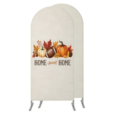 Fall Pumpkins Wedding Arch Cover Stretchy Spandex Arch Backdrop Stand Covers 6.6 FT Home Sweet Home Rugby Maple Leaf Thanksgiving Round Top Arched Backdrop Cover for Birthday Party Baby Shower