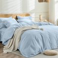 thumbnail image 2 of Blue Duvet Cover Queen Size - 100% Washed Cotton Linen Like Textured Comforter, 2 of 9