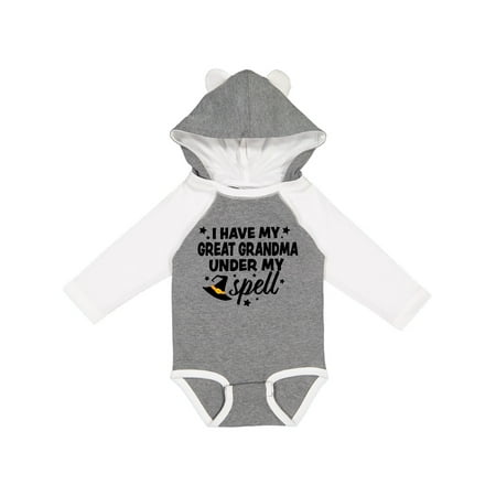 

Inktastic I Have My Great Grandma Under My Spell with Cute Witch Hat Gift Baby Boy or Baby Girl Long Sleeve Bodysuit