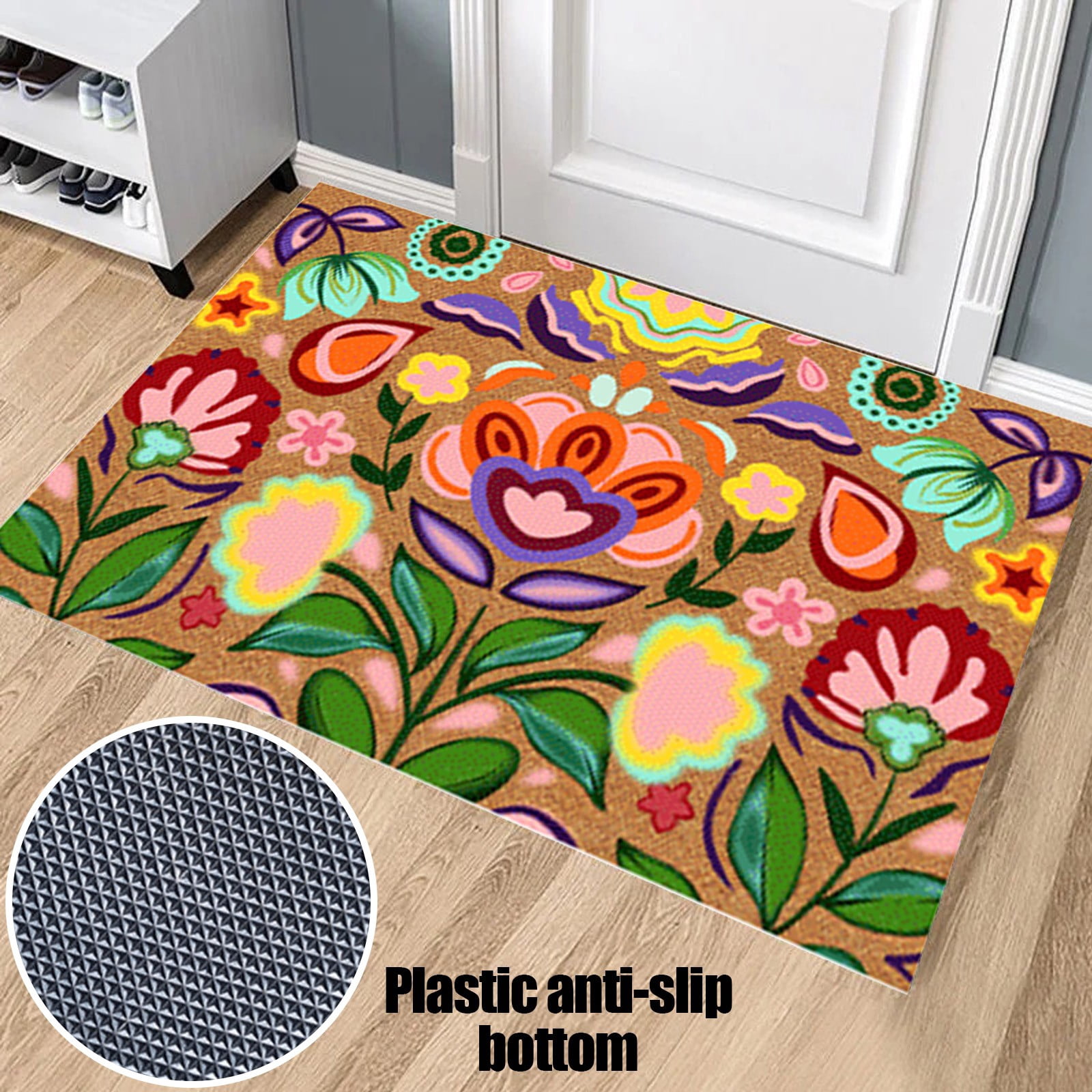 A Spring Floral Welcome Outdoor Mat Artificial Coir Grip Backing Sturdy Outdoor Indoor Mats Welcome Floral Doormat for Front Door 31.49X19.68 Inches