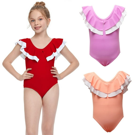 Isvgxsz New One Piece Swimsuits For Girls Toddler Baby Kids Girls Ruffles One-Piece Swimsuit Bathing Beach Swimwear Orange Swimsuit One Piece Cute Baby Girls One-Piece Swimsuits