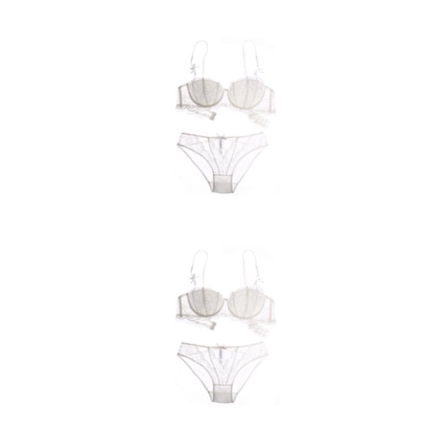 Minnieouse Conjunto de sujetadores de estilo francés, Bralette de encaje para mujer, ropa interior push-up con correa ajustable, lencería fina Blanco 70A 2Conjunto