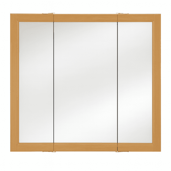 Design House 36" Wood Tri-View Wall Mount Bathroom Medicine Cabinet, Nutmeg Oak