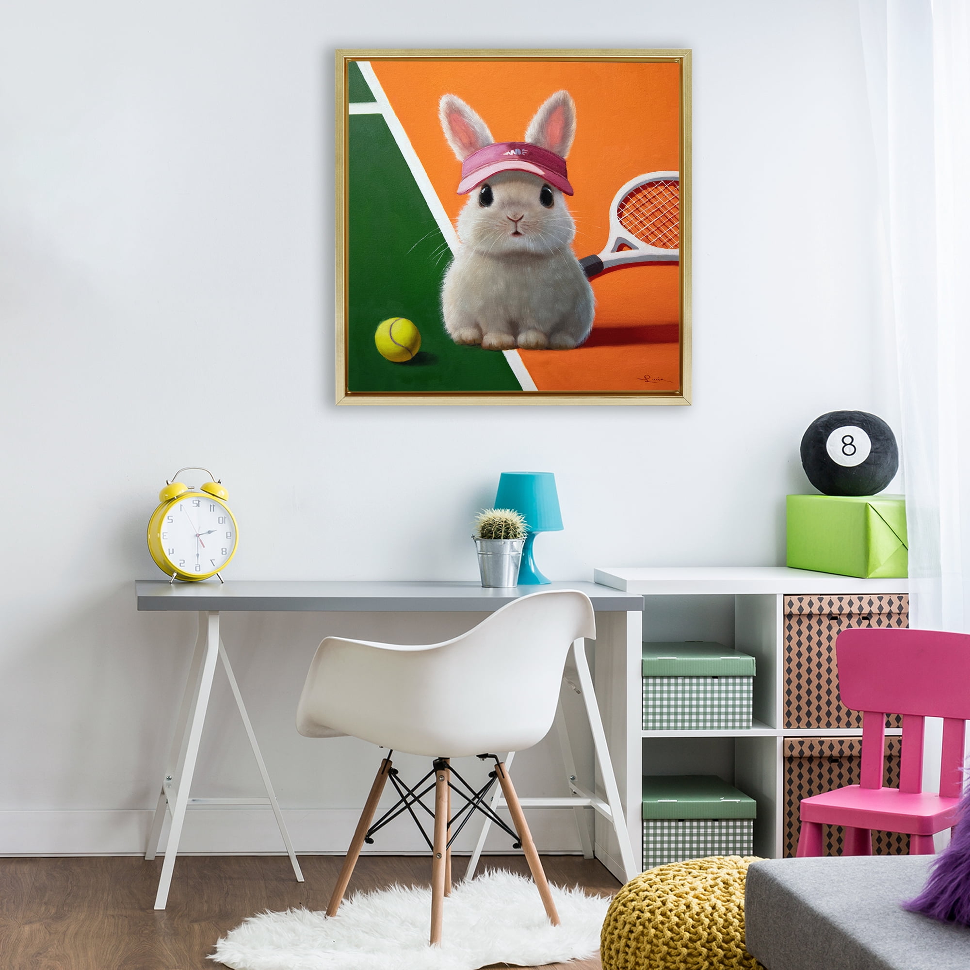Stupell Industries Match Ready Tennis Bunny Gold Framed Floater Canvas Wall Art, design by Lucia Heffernan
