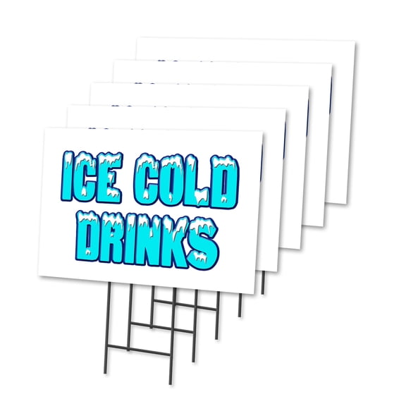 ICE COLD DRINKS 5 Pack Of 12" x 16" Yard Sign & Stake | Advertise Your Business | Stake Included Image On Both Sides | Made in The USA