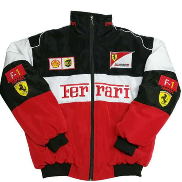 Chamarra De Carreras F1 Manga Larga Retro Motocicleta Ferrari Team Otoño Invierno Ropa Negro Bordado Algodón Gao Jiahui unisex