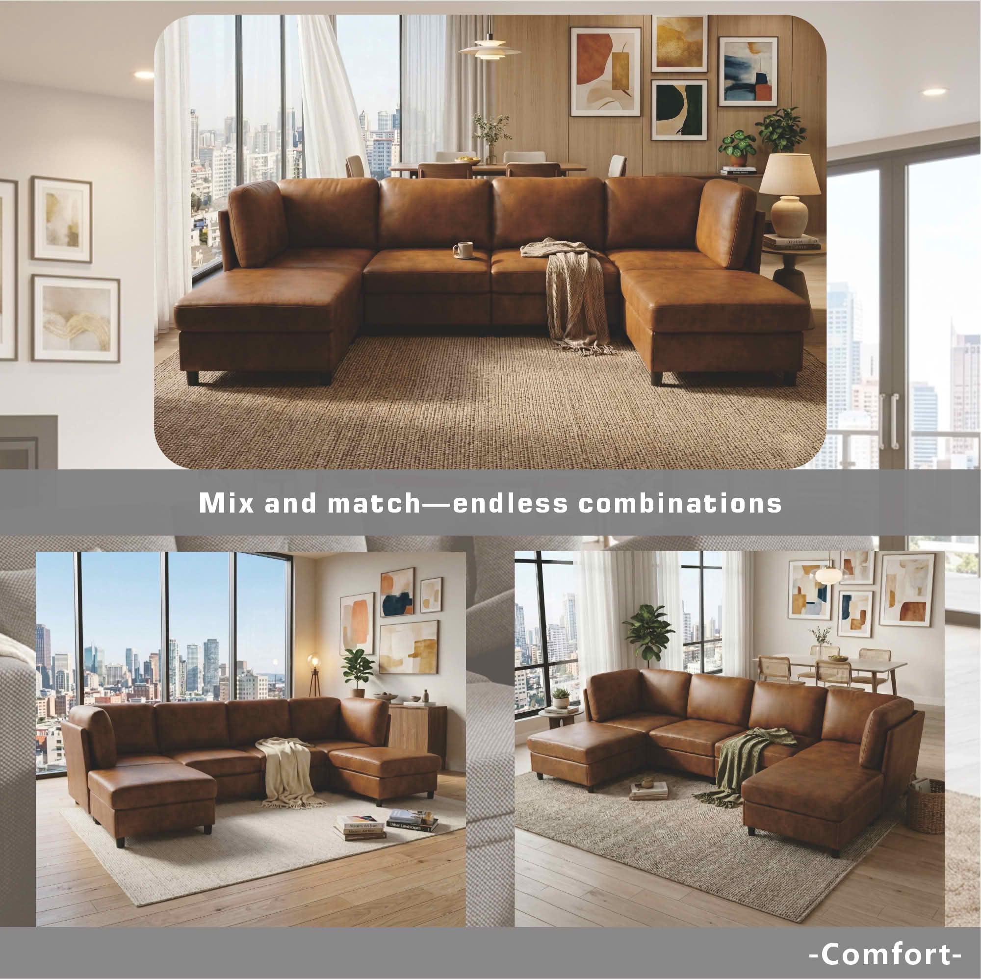 MAYEERTY 124 Inch Modular Corner Sectional Sofa, Freely Reconfigurable Modern Couch with Convertible Ottoman for Living Room