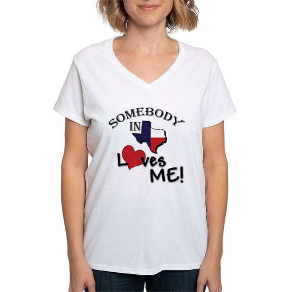 CafePress - Somebody In Texas Loves Me Ash Grey T Shirt - Womens Cotton V-Neck T-shirt