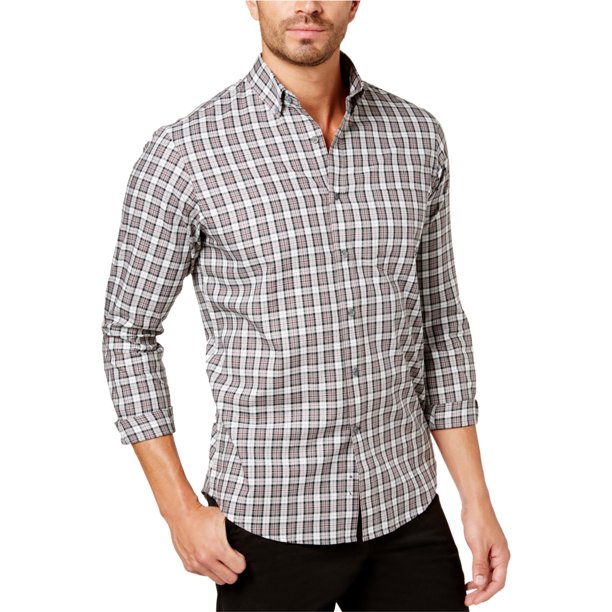 Camisa abotonada de tartán Club Room para hombre gris pequeña
