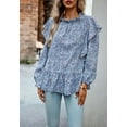 thumbnail image 4 of All-Over Ruffle Detail Floral Print Long Sleeve Blouse for Women Blue Large, 4 of 5