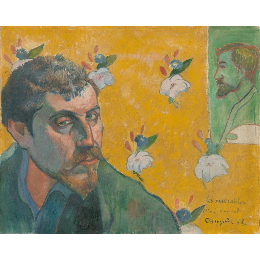 Paul Gauguin 24x20 Black Modern Framed Museum Art Print Titled - Self-Portrait with Portrait of Bernard, ‘Les Miserables’