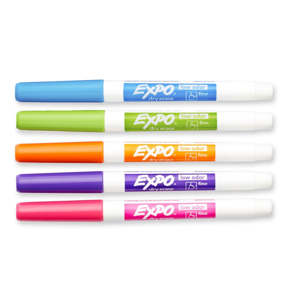 Expo Low Odor Dry Erase Markers, Fine Tip, Assorted, 5 Count Walmart