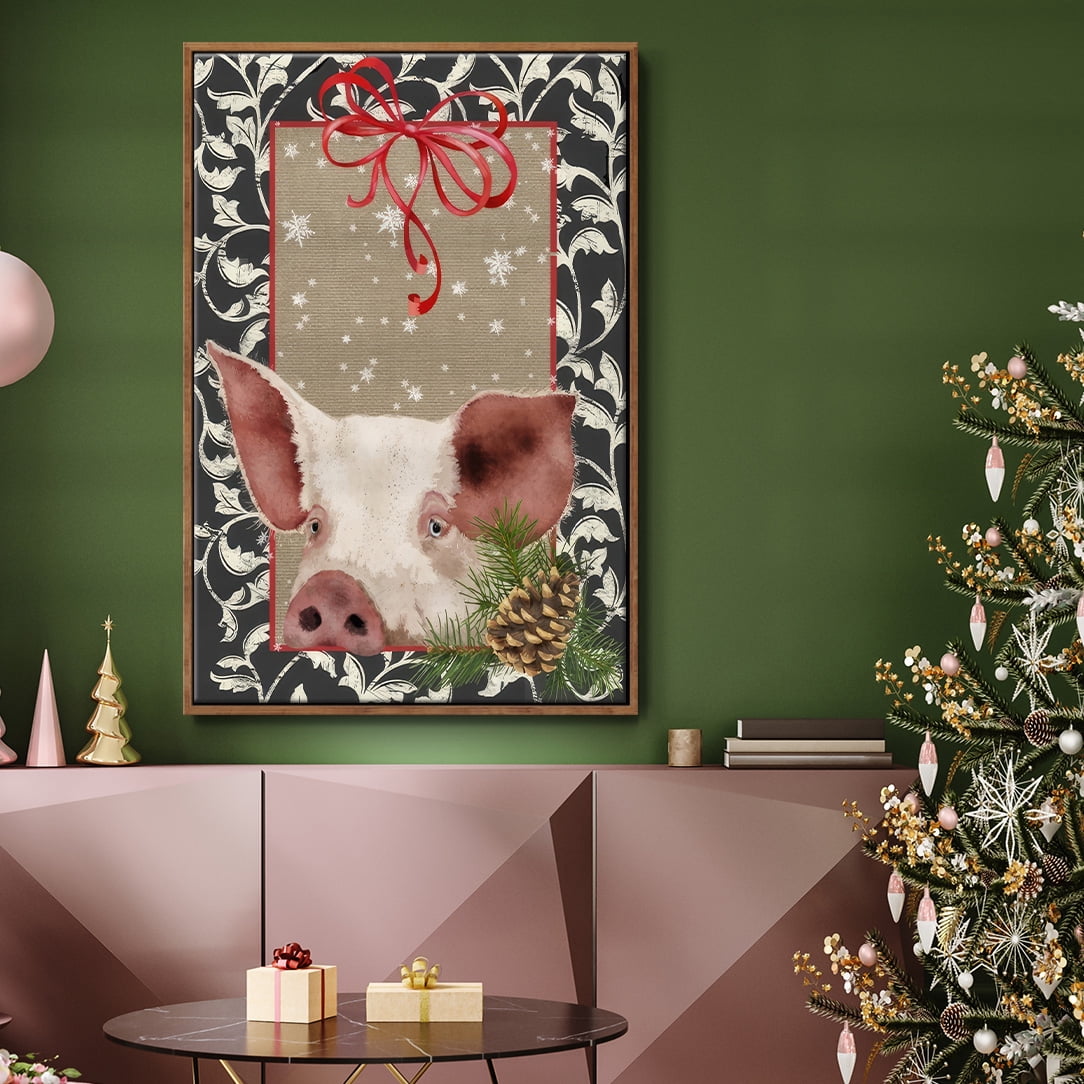 County Christmas Farm II - Framed Gallery Wrapped Holiday Canvas - 25 x 37 - Rosewood Frame