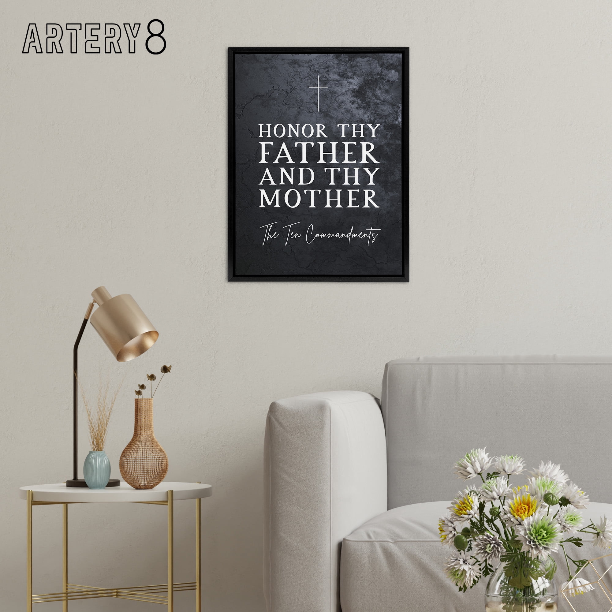 Ten Commandments Honor Parents Bible Quote Black Framed Canvas Art Print 12X16"