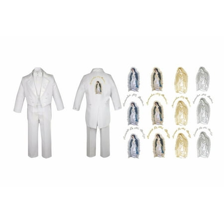 

Infant Boy Christening Baptism White Tail Suit Tuxedo Virgin Mary On Back Sm-7