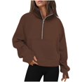 thumbnail image 2 of QATAINLAV Womens Sweatshirts Half Zip Cropped Pullover Fleece Quarter Zipper Long Sleeve Shirts with Thumb Hole 2024 Fall Fashion Clothes Brown S 50 Percent Off Sales Today, 2 of 6