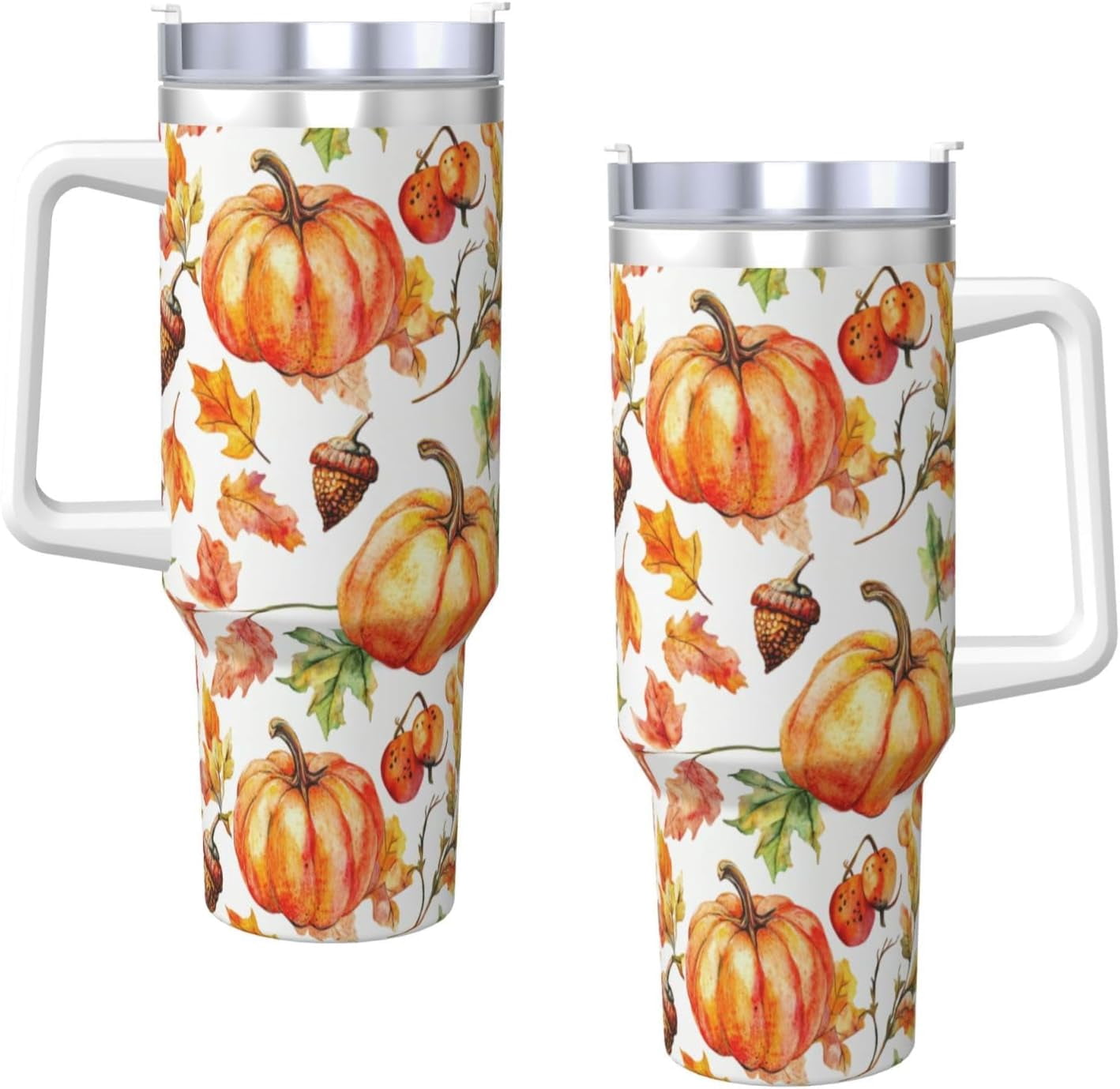 Fall Pumpkin 40 Oz (1200 ml) Insulated Coffee Tumbler with Handle and Straw Lid, Reusable Stainless Steel Travel Mug Cup for Women Men Party Birthday Gifts