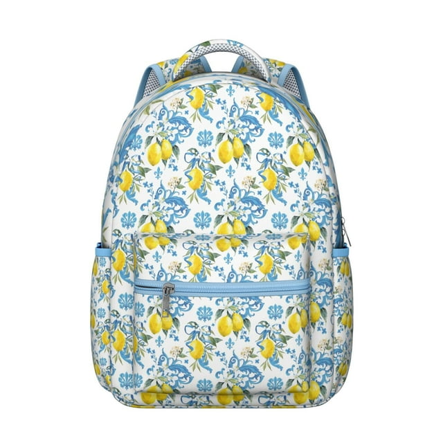 Modern Lemon Students Backpack Cute Yellow Fruit School Bag with Bright Floral Design, Durable and Comfortable