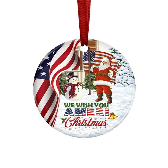 Christmas Ornaments, We Wish You Ameri Christmas, Christmas Gifts, Christmas Decorations Indoor, Circle Ceramic Ornament – 1Pcs