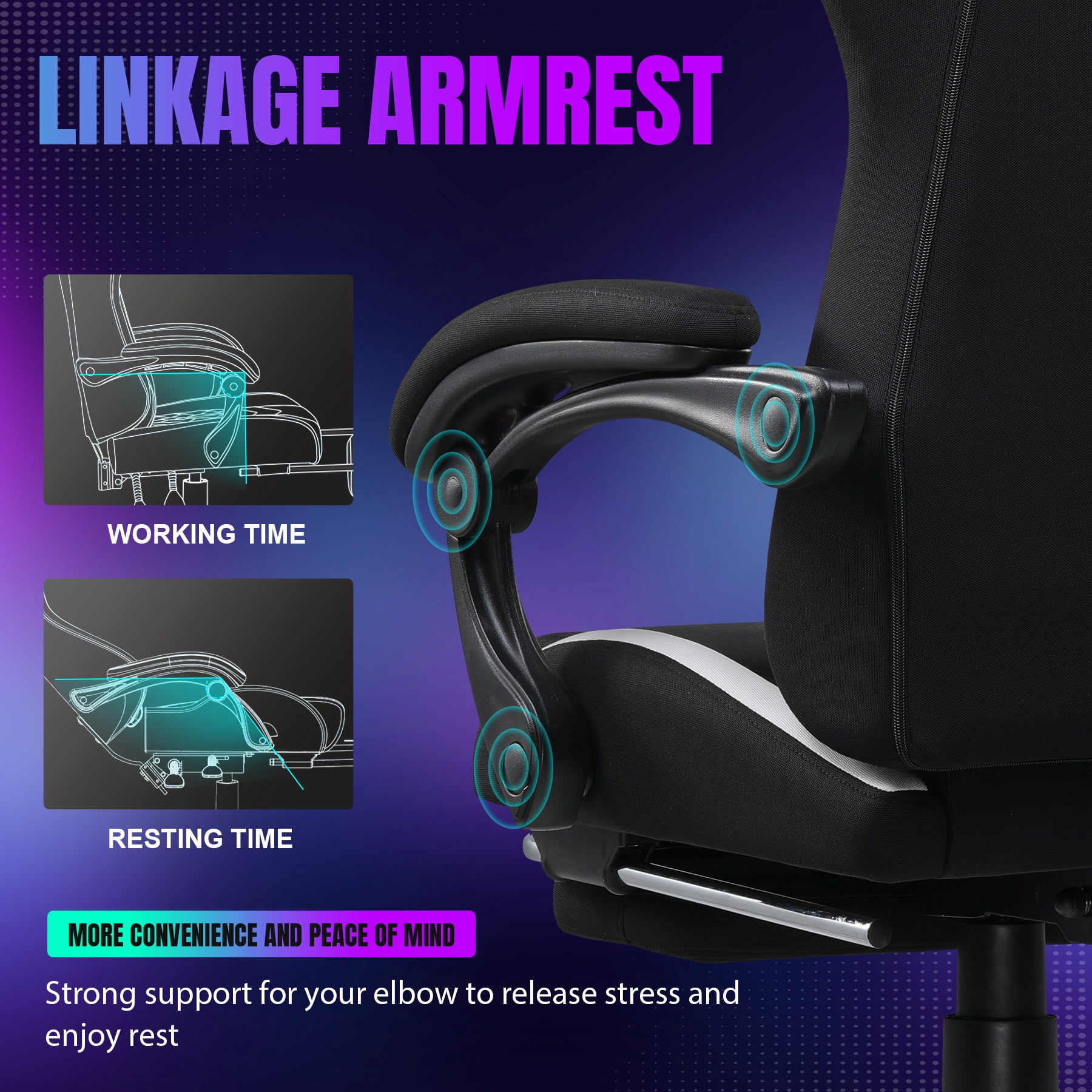 GTRACING RGB Gaming Chair with  Racing Style RGB LED Lights & Foot Rest , Breathable Fabric Ergonomic Computer Chair for Home Office Desk