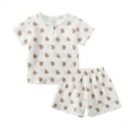 thumbnail image 3 of Toddler Boys Summer Outfits Cartoon Pattern Print Short Sleeve Tops and Shorts Clothes Outfits Set Size 3-4T ,Brown, 3 of 3