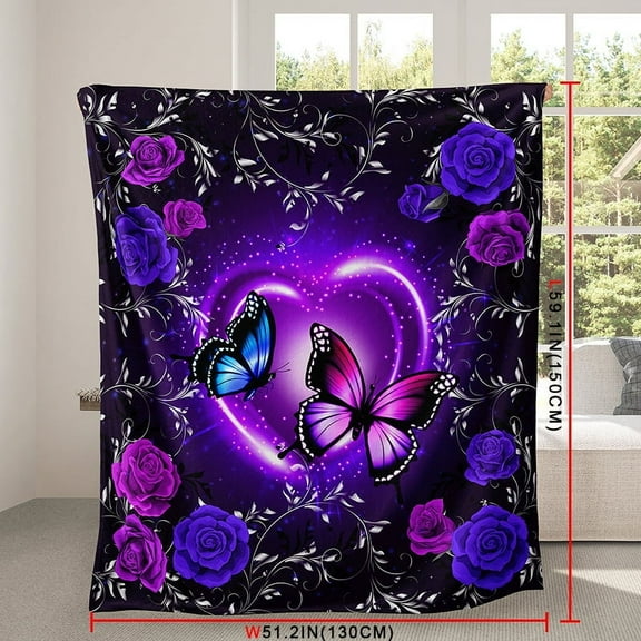 1 dream butterfly floral print flannel blanket soft warm blanket nap blanket sofa sofa office bed camping trip multi-purpose all-season gift blanket suitable for family and friends