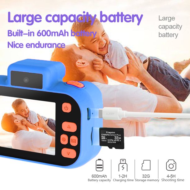 Cartoon Kid Camera Cámara de fotos digital con pantalla IPS de 2 pulgadas con tarjeta 32G (Azul) Likrtyny juguetes de los niños