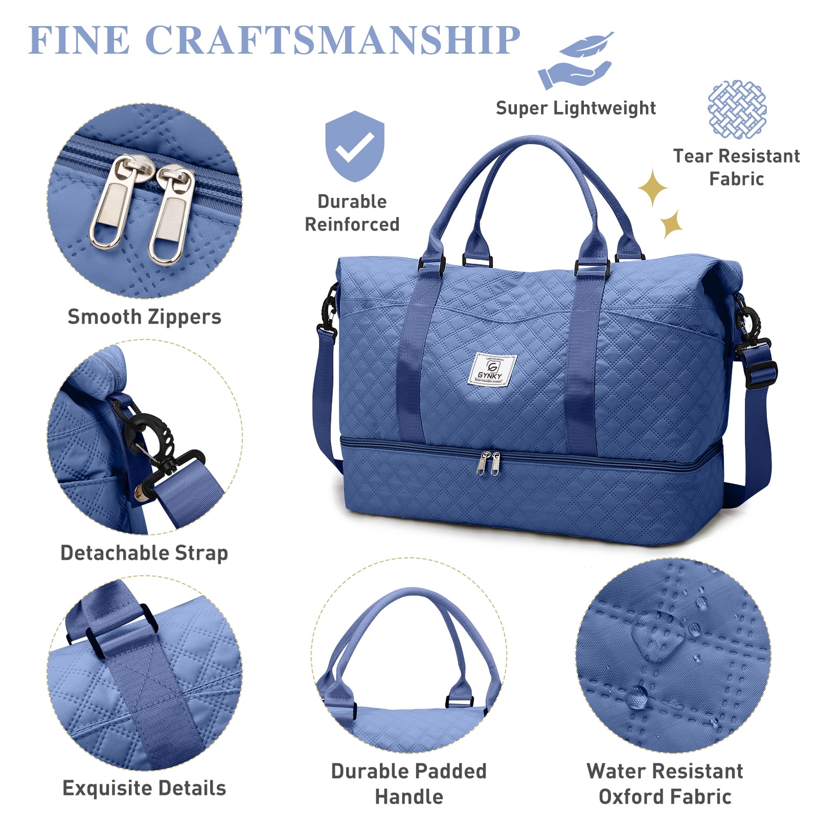 Gynky Travel Duffle Bag Weekender Bags for Women with Shoe Compartment Carry on Overnight Bag Gym Duffel Bag with Wet Pocket Hospital Bags for Labor and Delivery