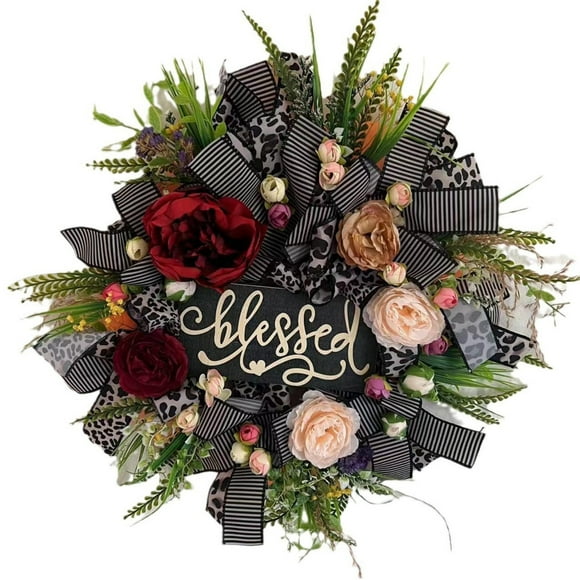 Hearth & Gear Spring Floral Wreath With Roses 16" Grapevine Base Decorative Hanging For Front Door Wall & Seasonal Farmhouse Easter & Wedding Decorations Christmas Window Outdoor Exterior Door Coastal